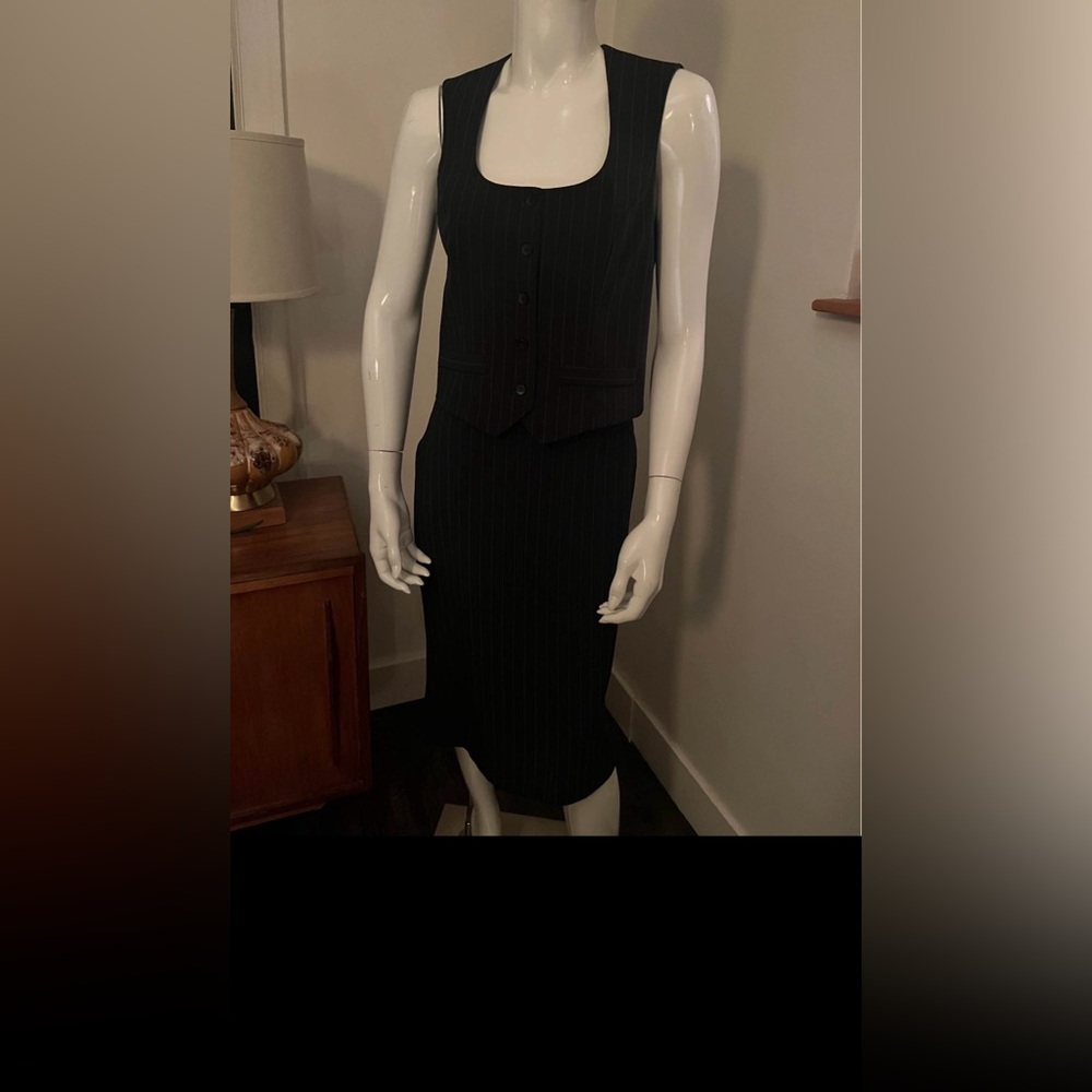 Vintage Black Pinstripe Suit …Skirt and vest